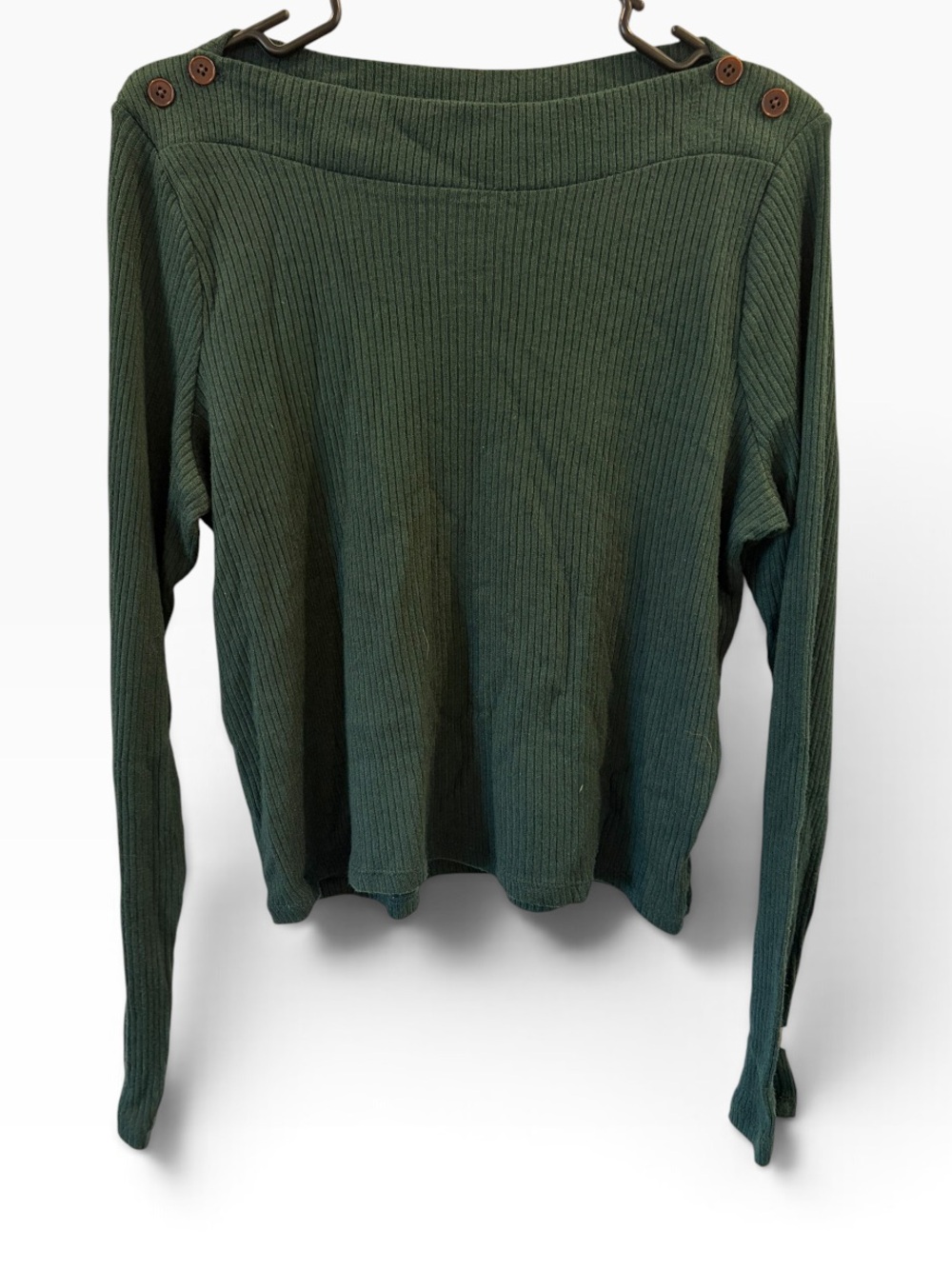 Madewell Off the Shoulder Ribbed Boatneck Long-Sleeve Top - Christmas Green XL
